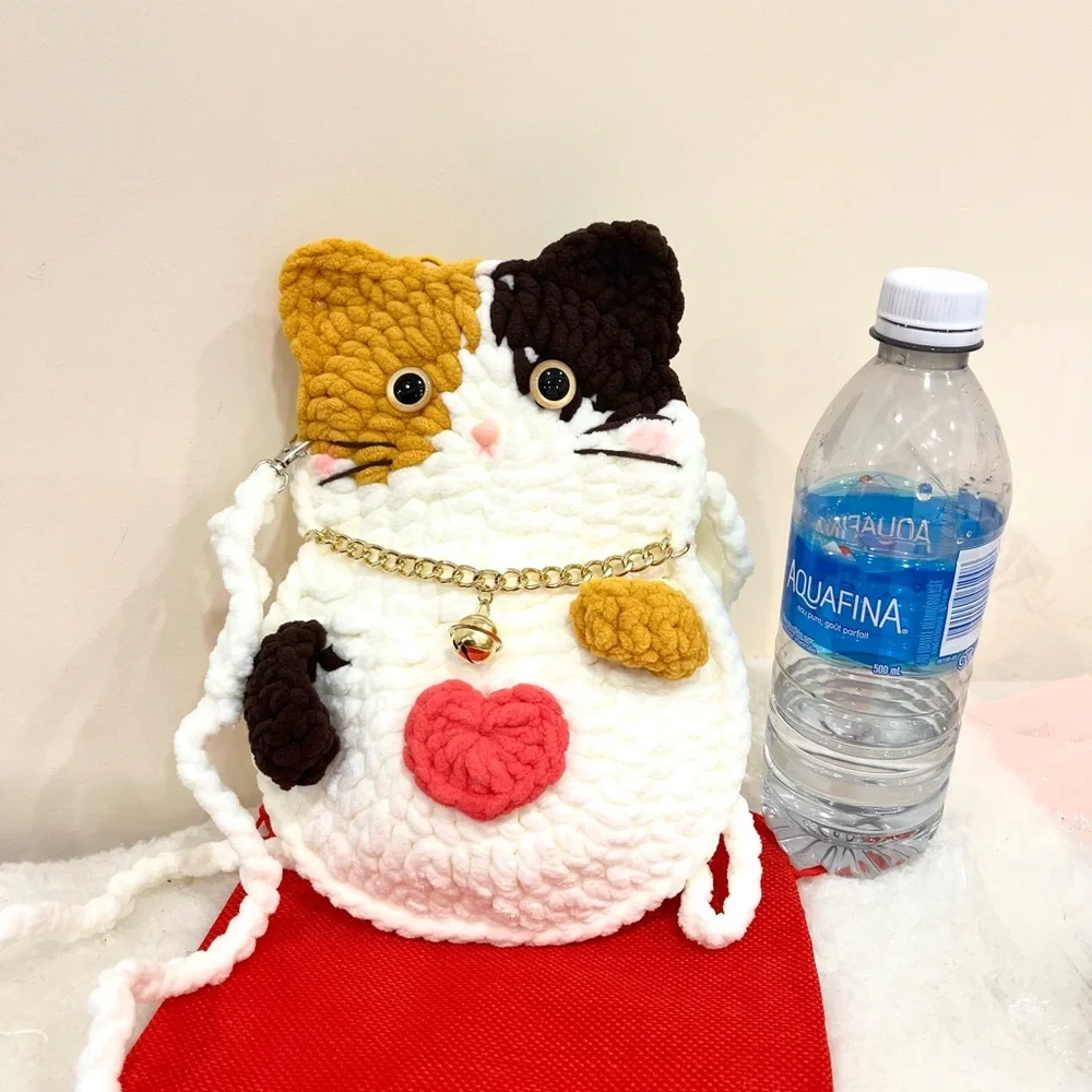 Handmade crochet Cute Cat Bag Cellphone Purse, Crossbody mini Bag - Picture 4 of 13